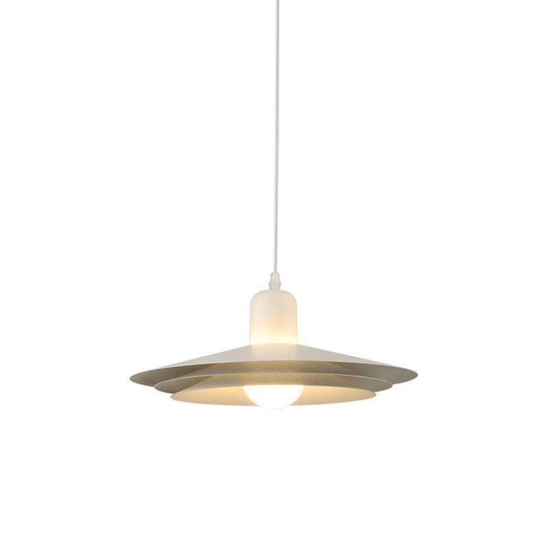 Metal Circular Pendant Light Modernist 1 Bulb White Suspended Lighting Fixture for Dining Room
