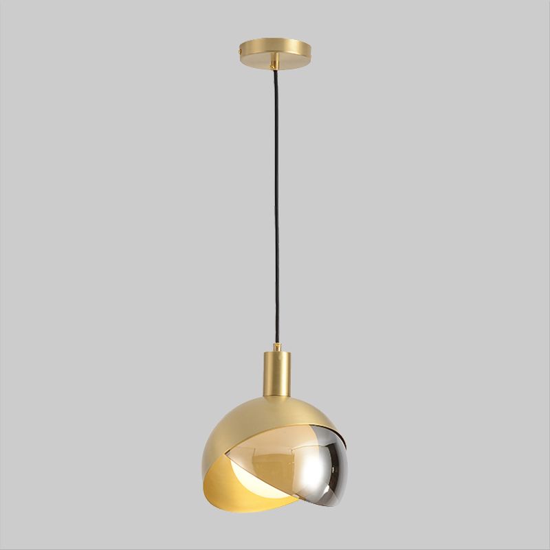 Metal Domed Suspended Lighting Fixture Contemporary Single Head Gold Hanging Ceiling Light