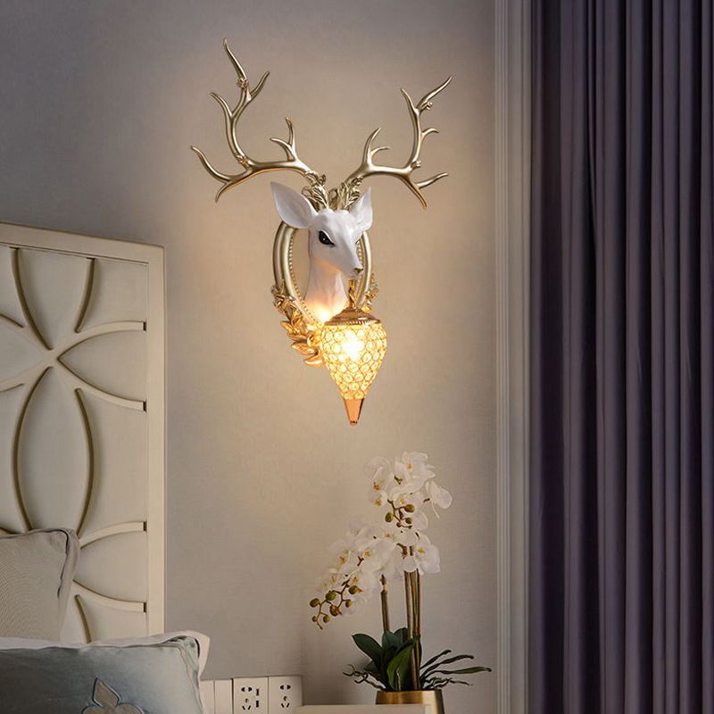 Creative Deer Wall Lighting Fixture Contemporary Crystal Wall Mount Light