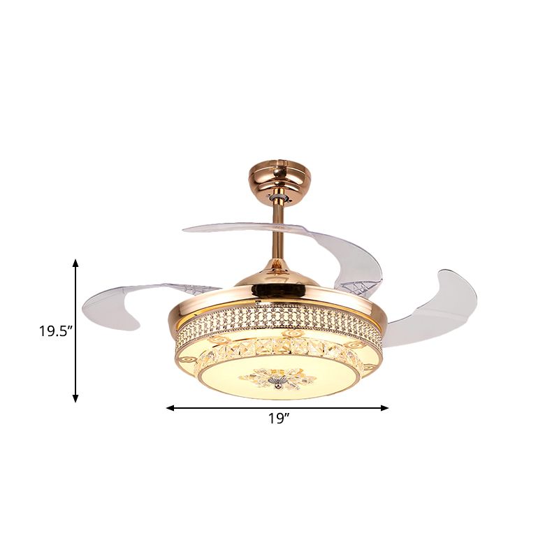 4 Klingen rund Semi Flush Leuchte Minimalismus handgeschnittene Kristall 19 "breit LED Gold Anhänger Lüfterlampe