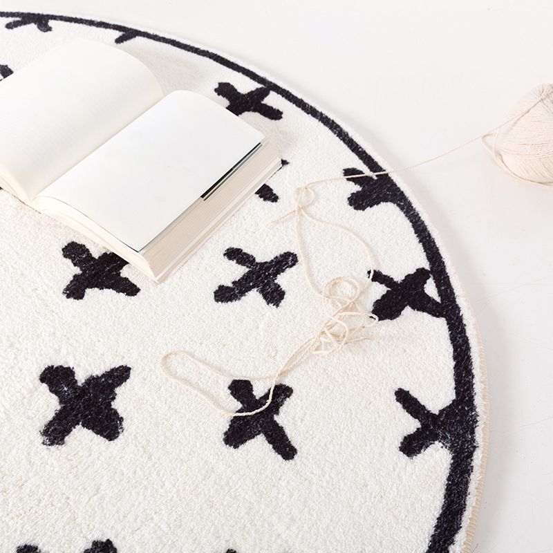 Wit Modern Rug Polyester Onregelmatige Lijn Tapijtwasbaar Tapijt voor woonkamer