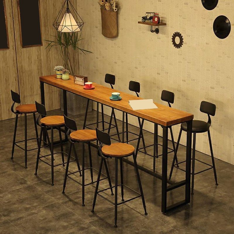 Industrial Style Rectangle Bar Table Solid Wood Fixed Bistro Bar Desk