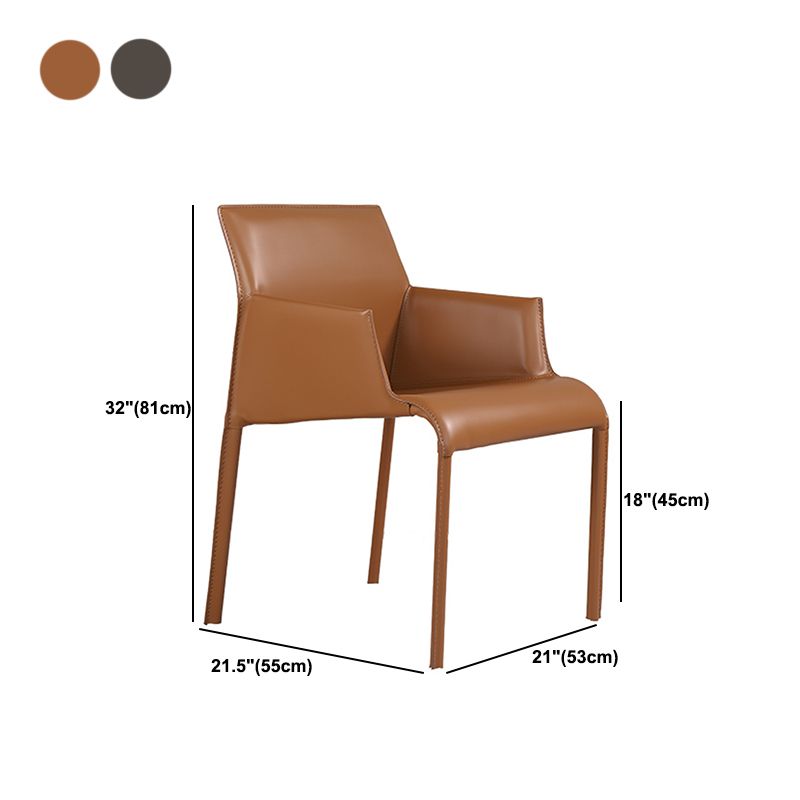 Matte Finish Dining Arm Chair with Leather Legs Metal Modern Dining Side Chair