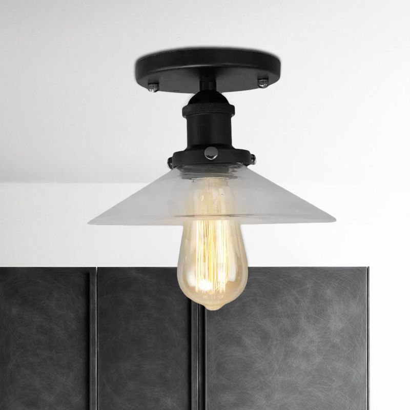 Soucoupe en verre givré, éclairage semi-affleurant, luminaire de cuisine vintage à 1 ampoule, noir/laiton/cuivre