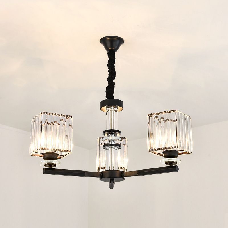 Modernismo de la lámpara de araña Sputnik de corte rectángulo 3/6/8 Luces de techo negro Luz de techo