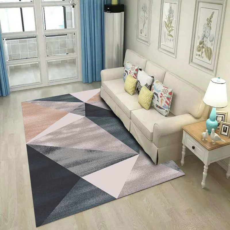 Multi Colored Bedroom Rug Modern Geometric Printing Carpet Polypropylene Washable Stain Resistant Anti-Slip Backing Rug
