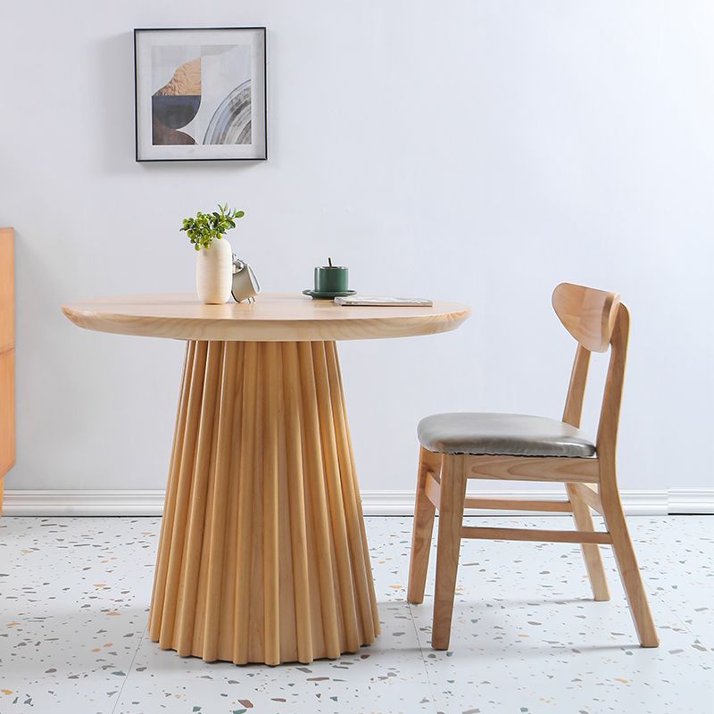 Modern Round Dining Table Natural Solid Wood Base Pedestal Dining Table