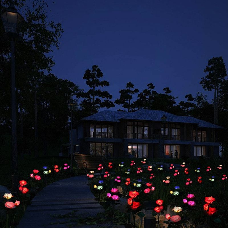 1 Pc Artistic Flower Shape LED Lawn Lighting Plastic Garden Solar Powered Stake Light