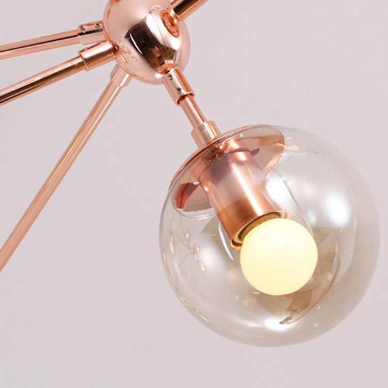 Postmodern Geometric Suspension Light Clear Glass Dining Room Chandelier in Rose Gold
