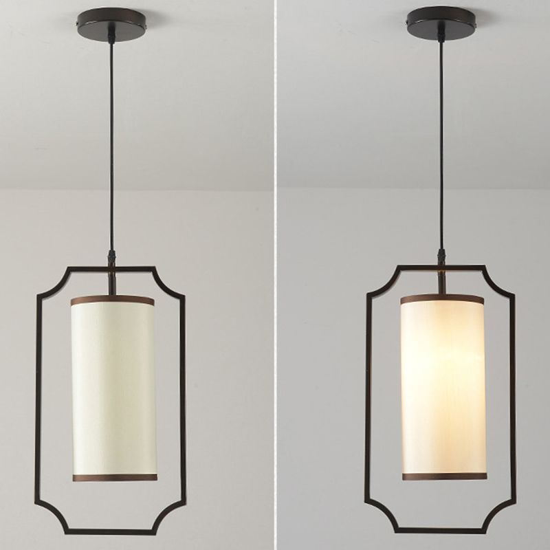 Éclair de suspension ombragée en tissu Minimaliste à 1 léger pendentif en noir et blanc pour couloir