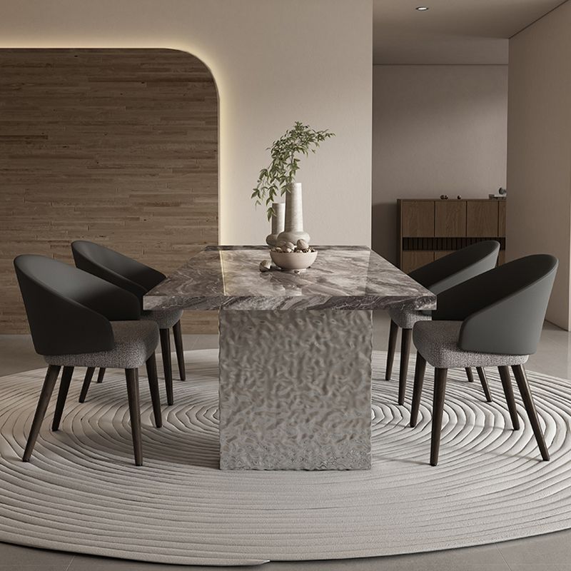 Glossy Gray Stone Dining Table Set 1/4/5/7 Pcs Dinette Set with Arm Chairs