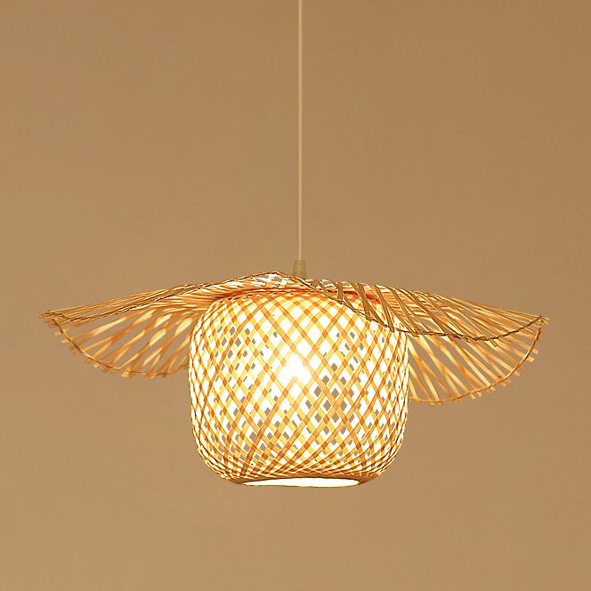 Beige Asia Pendulum Light Rattan 1-Light Hanging Ceiling Light for Dining Room