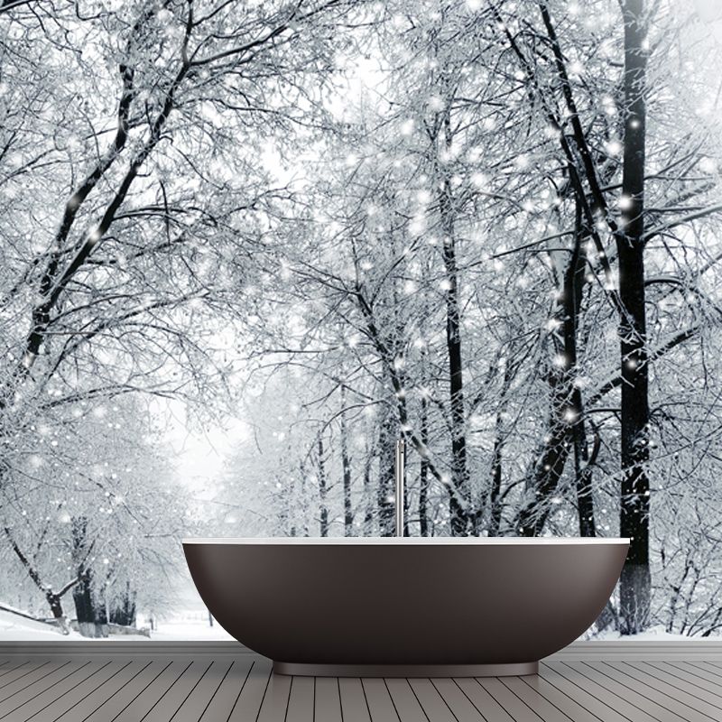 Whole Snowy Empty Street Mural in White Non-Woven Wall Art, Waterproof, Custom Size