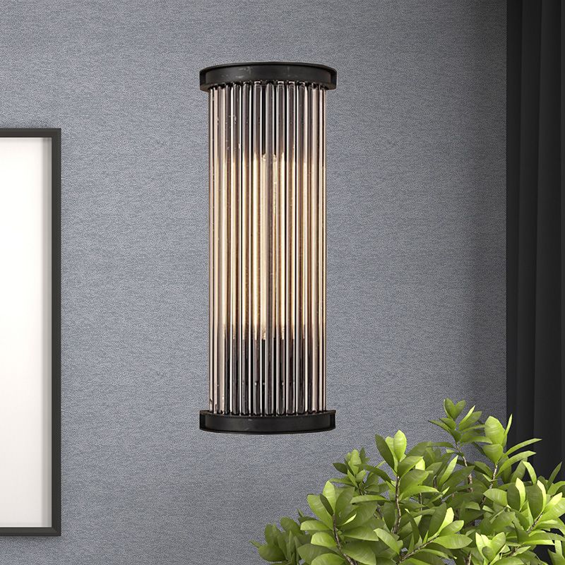 Black Cylinder Wall Light Sconce Modern Stylish 1 Light Clear Crystal Wall Lamp for Living Room