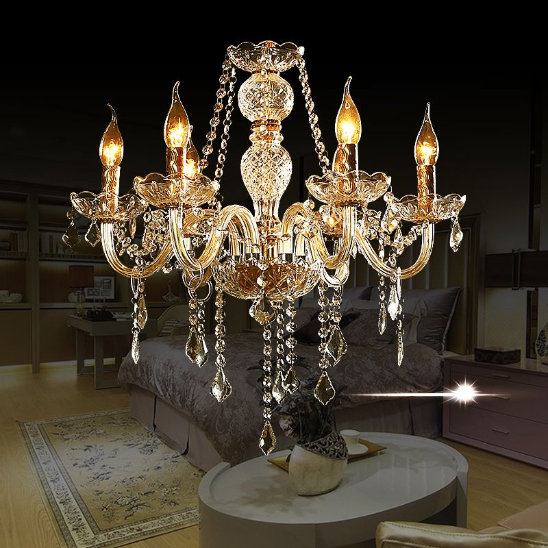 European Clear Crystal Glass Pendant Lighting Fixtures Candelabra Hanging Ceiling Light
