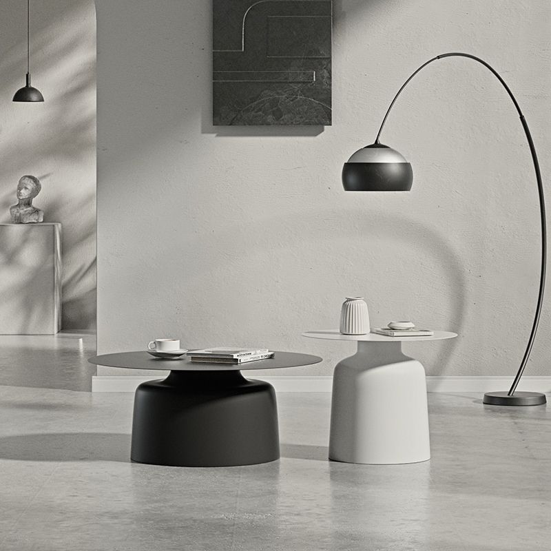 Pedestal Black/White Coffee Table Metal Round Cocktail Table