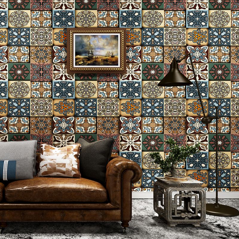 Bohemia Square Wallpaper Roll Multicolored Geometric Wall Covering for Dining Room