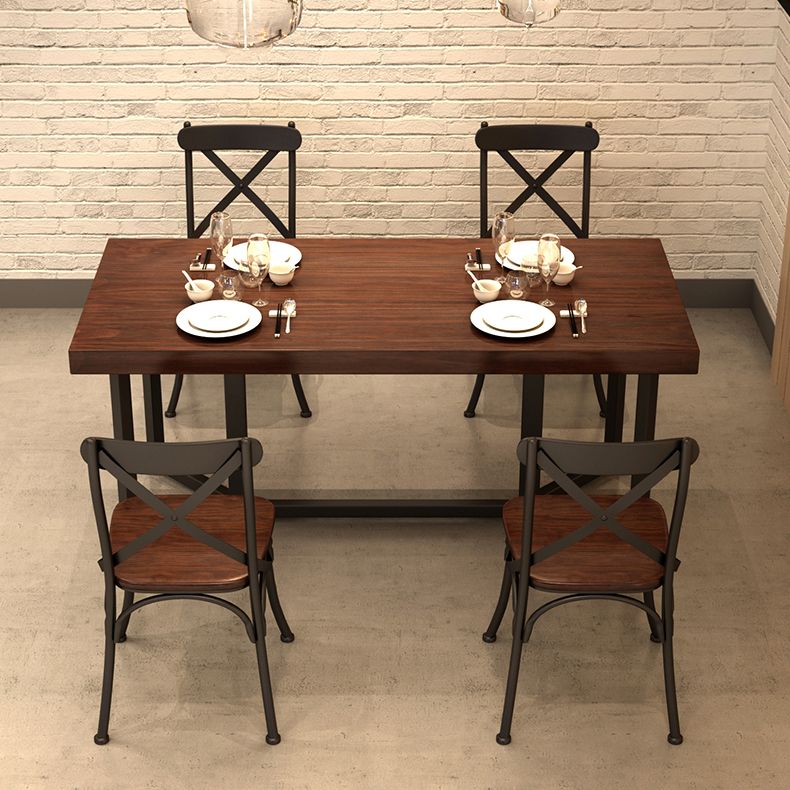 Rectangle Solid Wood Dining Table Industrial Style Brown Dining Table with Black Frame
