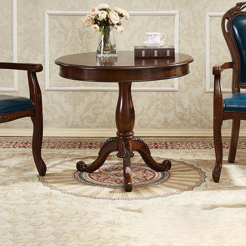 Traditional Solid Wood Round End Table Pedestal Sofa Side Accent Table in Brown