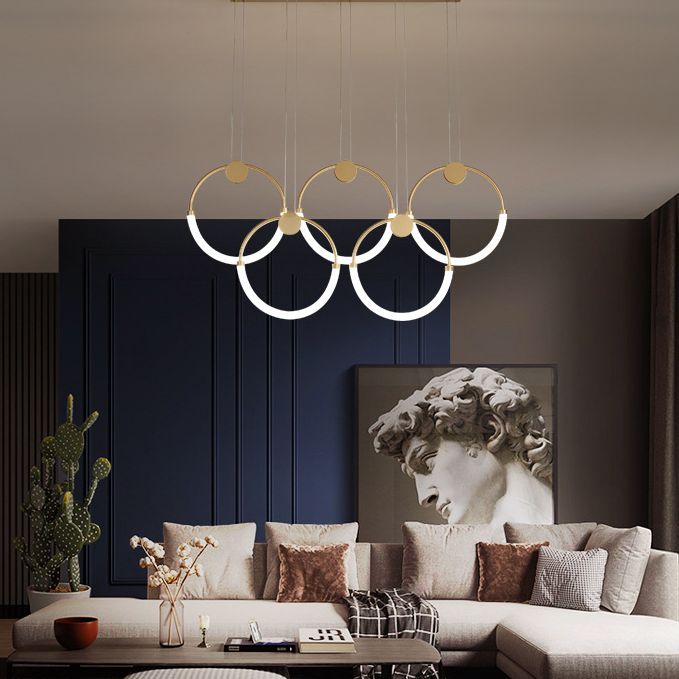Minimalistic Ring Pendant Lighting Acrylic Living Room LED Island Ceiling Light in Gold