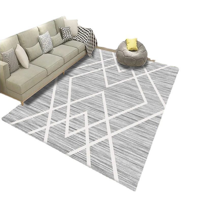Grey Modern Carpet Polyester Abstract Striped Carpet Washable Carpet for Living Room