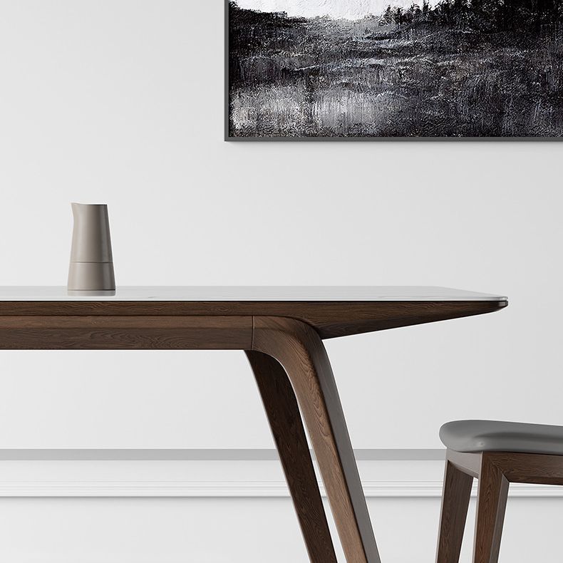 Modern Style Rectangle Table Sintered Stone Table with Wooden Legs for Home Use