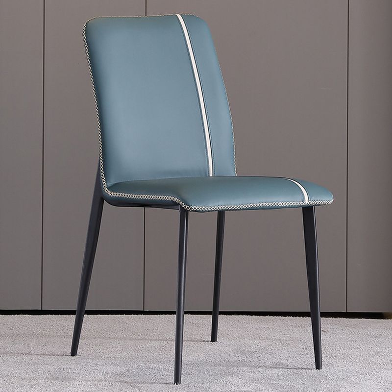 Industrial Armless Side Chairs Faux Leather Dining Chairs with Metal Legs