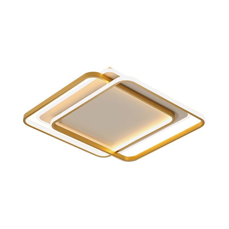 Double Square/Rectangle Parlor Ceiling Lamp Metal Minimalist LED Flush Mount Light in Gold, Warm/White Light