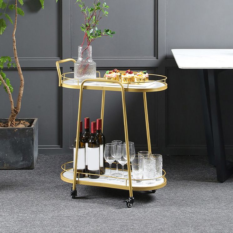 Modern 26.38"W Rolling Prep Table Oval Metal Prep Table for Home Use