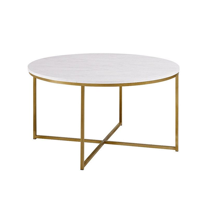 Modern Round Slate Coffee Table Cross Legs Cocktail Table in Gold