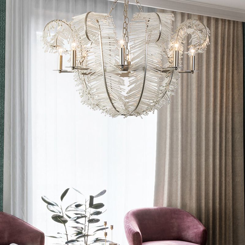 American Candle Chandelier Glass Silver Hanging Light for Bedroom