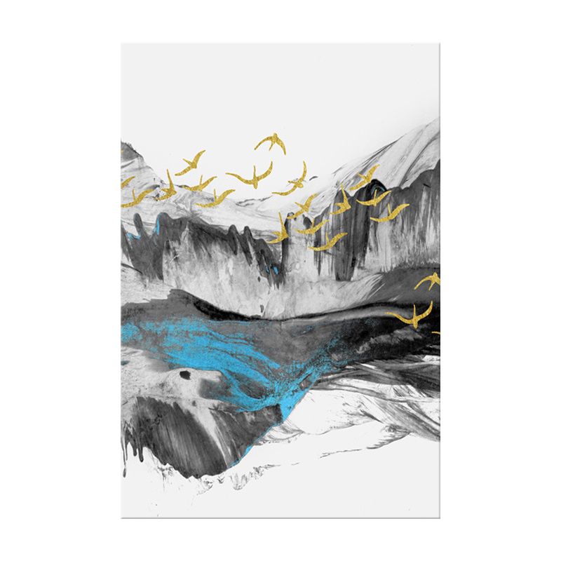 Bird Flying over Mountains Painting Textured Modernism Dining Room Wall Art Decor