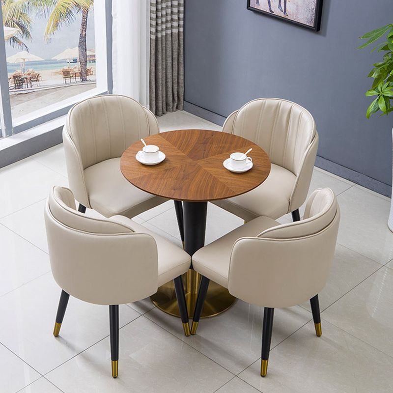 Glam Arm Dining Chairs Faux Leather Side Chairs with Metal Legs