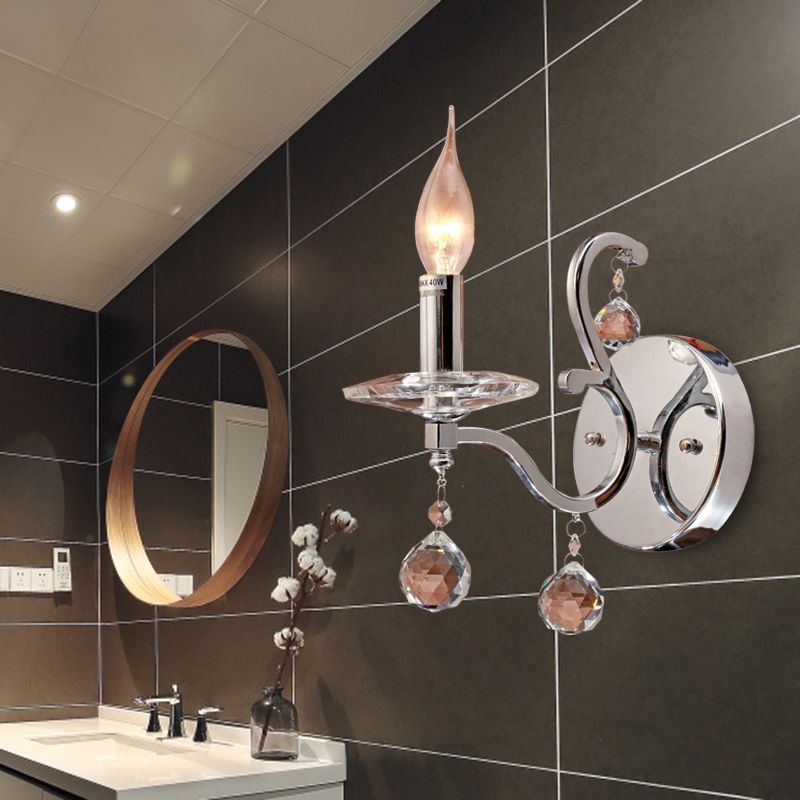 Candelabra in metallo Light Sconce Light retrò 1/2-bulb soggiorno illuminazione a parete a LED con sfera di cristallo in cromo