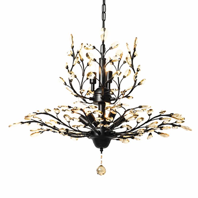 Twig Shaped Ceiling Hang Lamp Farm Style Beveled-Cut Crystal Chandelier for Living Room