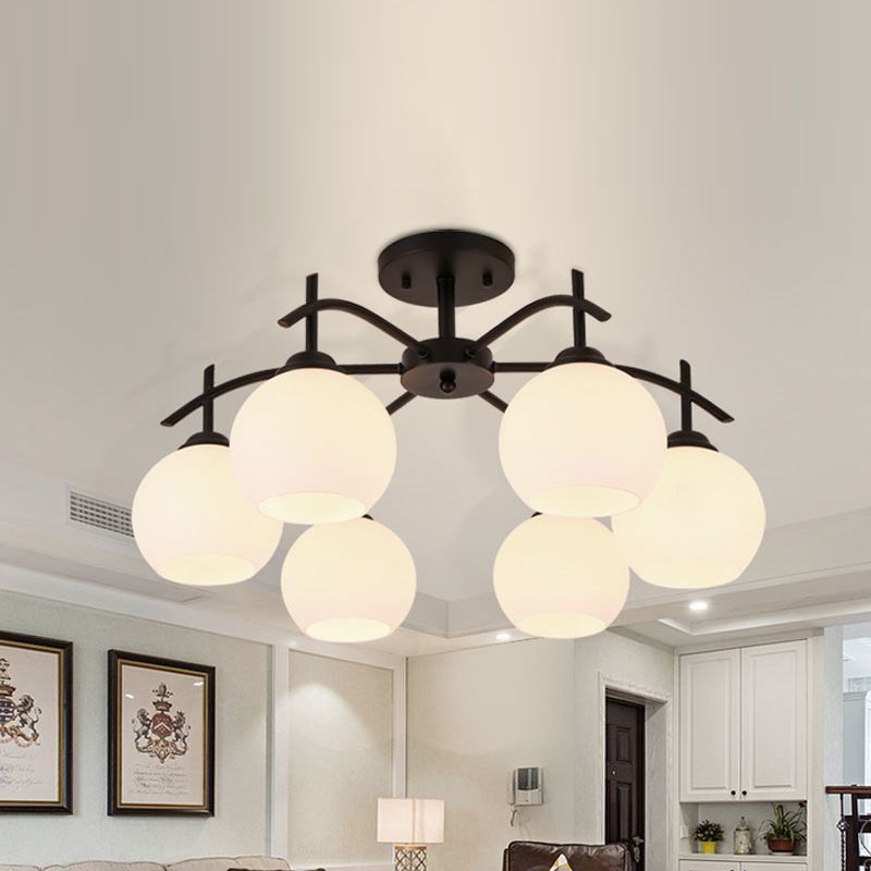 Retro Black Techo Flush Ligero de vidrio blanco Luz de semi descarga Luz