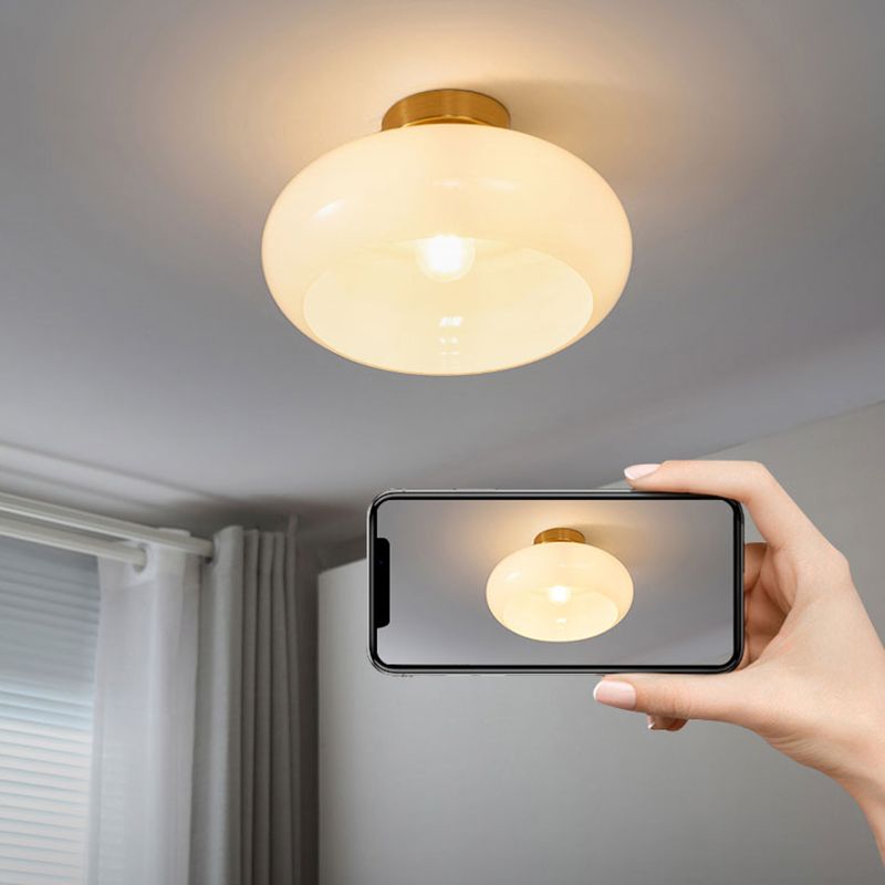 Drum Shape Glass Flush Mount Light Modern Style 1 Light Ceiling Mount Light