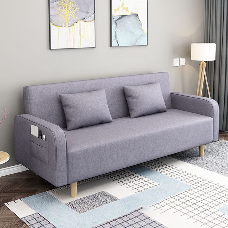 Contemporary Sofa with 2 Pillows Convertible Square Arm Seating