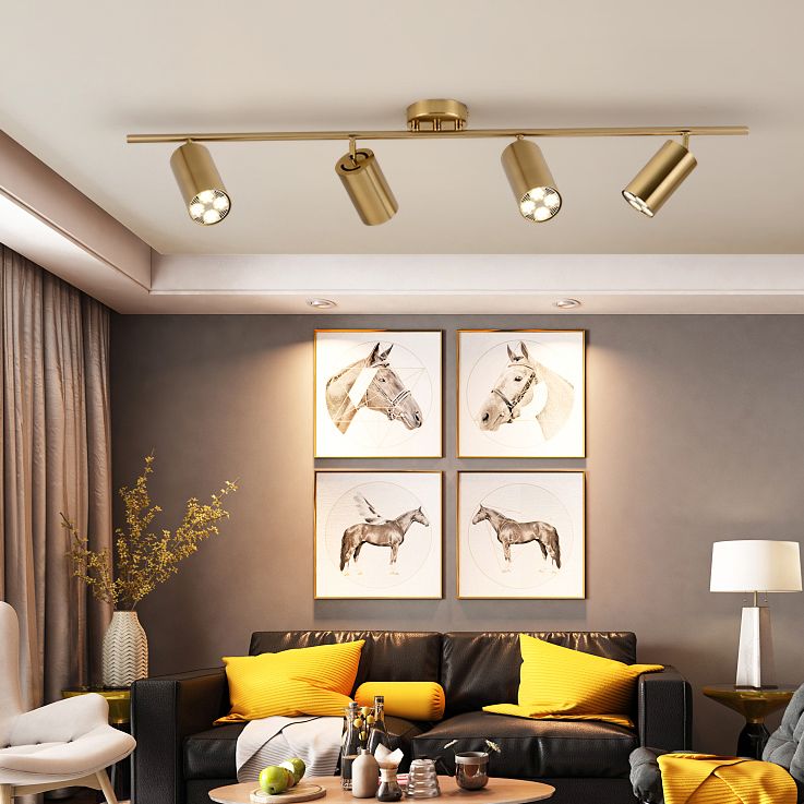 Ideas de iluminación sobre riel nórdico, guardarropa para el hogar, tienda de ropa comercial, fondo, foco dorado montado en superficie de pared