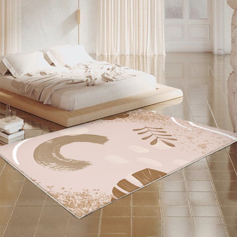 Dark Brown Modern Rug Polyester Contrast Color Rug Washable Rug for Living Room