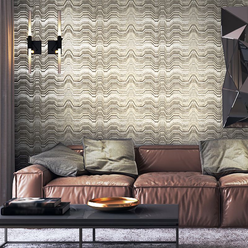 Modern Wave Line Wallpaper for Living Room 33' L x 20.5" W Wall Decor in Brown-Beige
