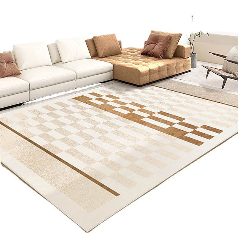 Dark Beige Irregular Line Rug Polyester Modern Rug Non-Slip Backing Rug for Drawing Room