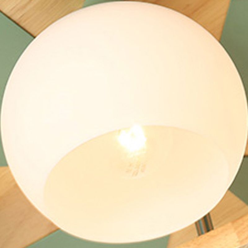 Plafonnier globe créatif moderne en bois à 4 lumières avec abat-jour en verre