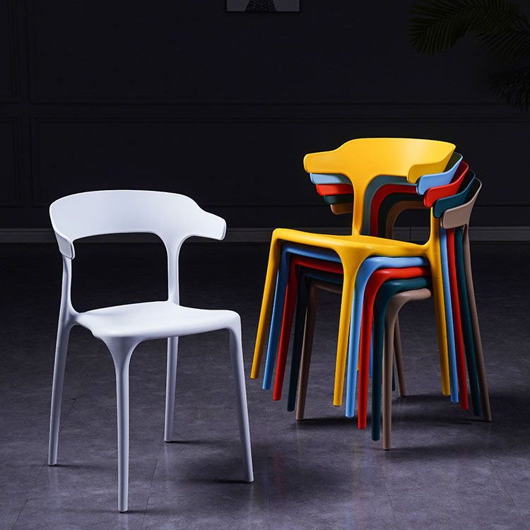 Sillón escandinavo de plástico para interior y exterior, silla de comedor con respaldo abierto
