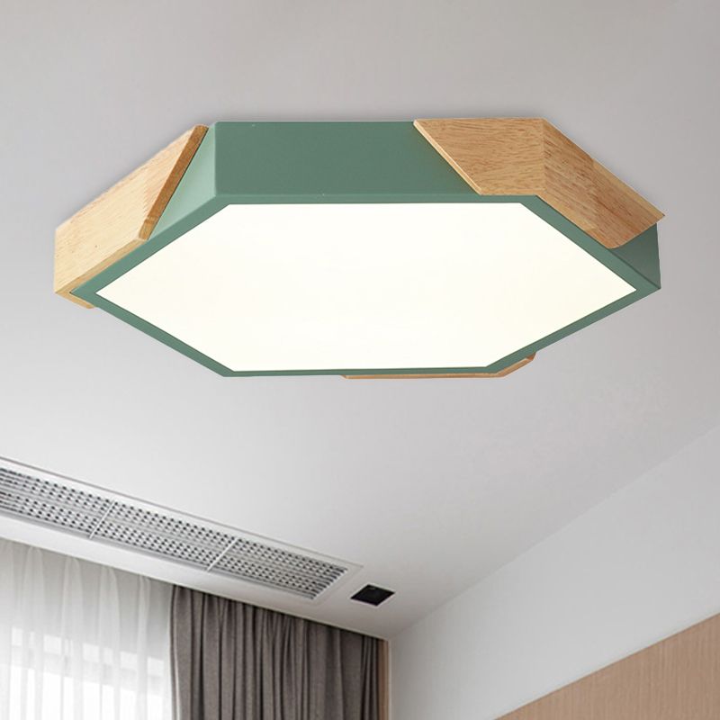 Slim Panel Hexagon Plafond Licht Macaron Loft Acryl LED Groen/Pink/wit/Geel Flush Mount Light in Warm Licht voor Kindergarten