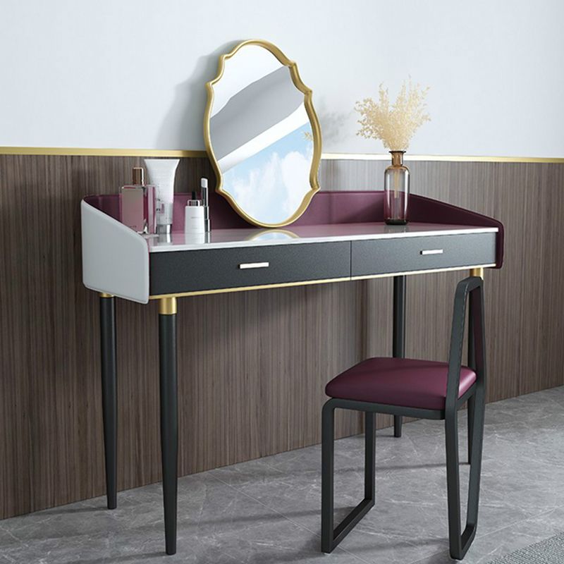 Solid Wood Vanity Luxurious Stone Top Dressing Table in Purple