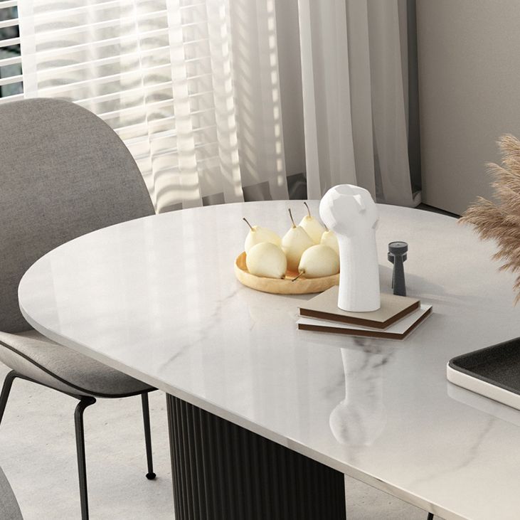 Oval Sintered Stone Dining Table Modern White-black Furniture with Double Pedestal Base