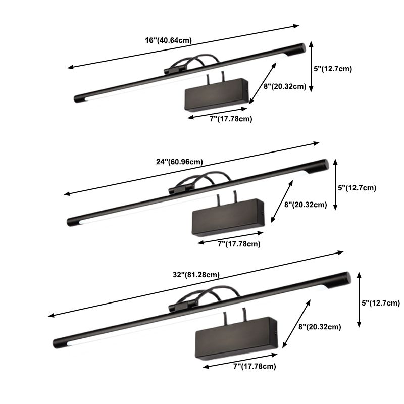 Metal Linear Shade Wall Sconce Modern Style 1 Light Mirror Wall Mount Lighting in Black