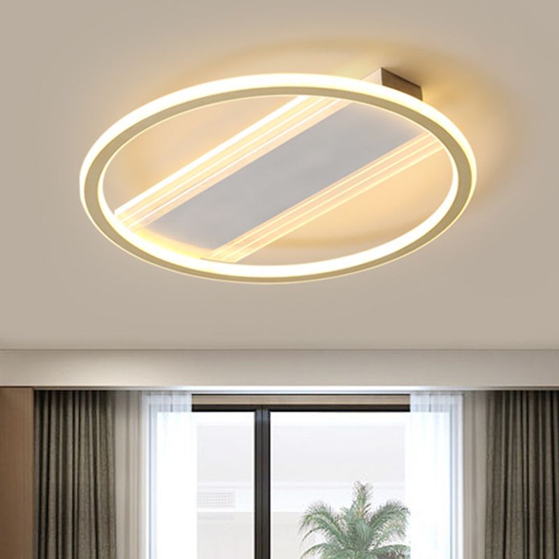 Simplicity LED Ceiling Fixture White Circular Semi Flush Mount with Metallic Shade in Warm/White Light, 16.5"/20.5" Width