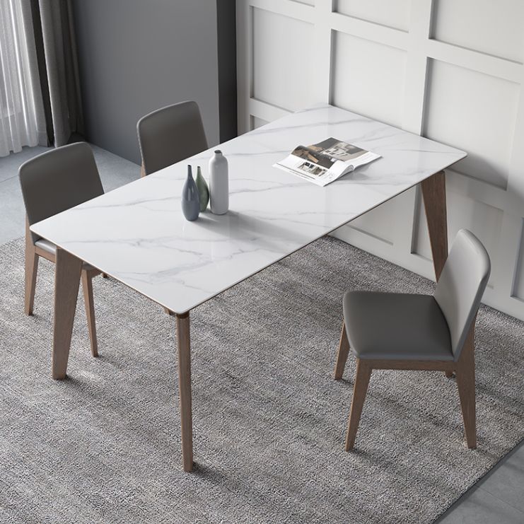 Sintered Stone Rectangle Table Medieval Modern White Table with 4 Legs for Restaurant